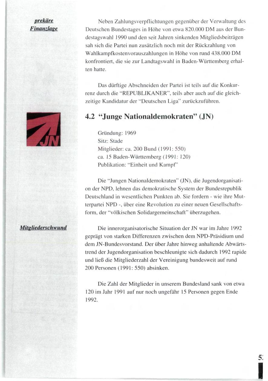 Seite 54 des Verfassungsschutzbericht 1992 Baden-Württemberg