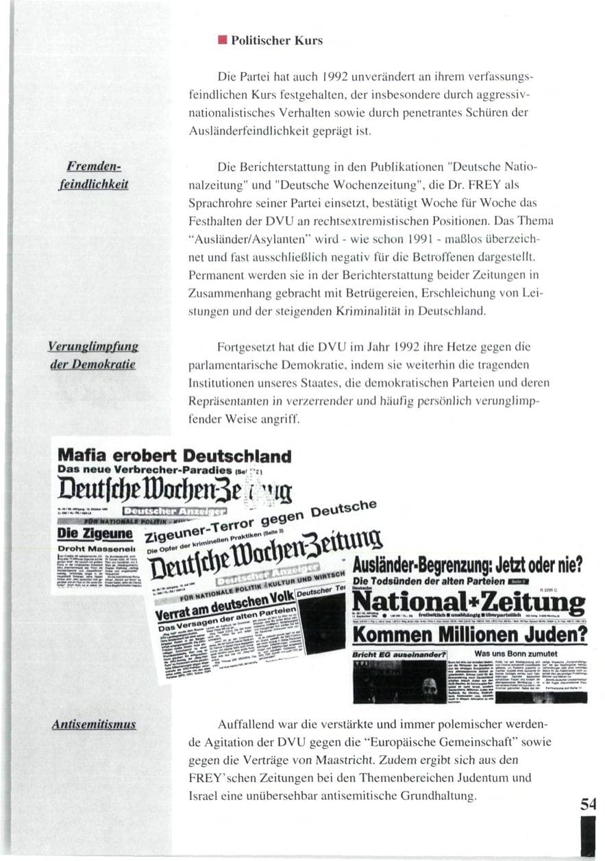 Seite 56 des Verfassungsschutzbericht 1992 Baden-Württemberg
