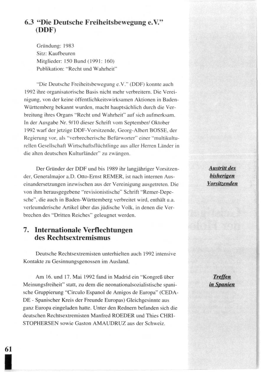 Seite 63 des Verfassungsschutzbericht 1992 Baden-Württemberg