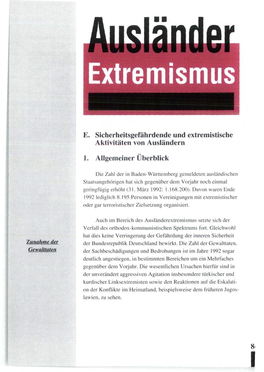 Seite 86 des Verfassungsschutzbericht 1992 Baden-Württemberg