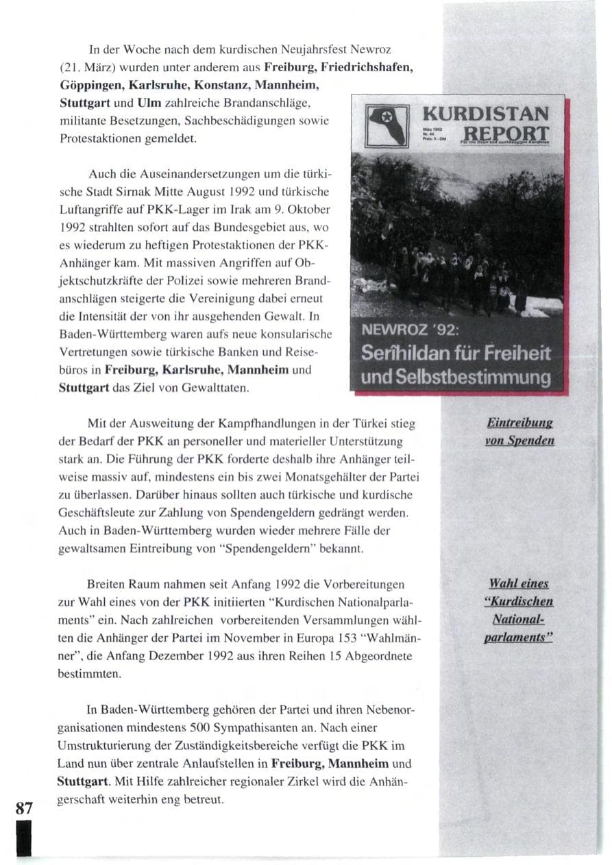 Seite 89 des Verfassungsschutzbericht 1992 Baden-Württemberg