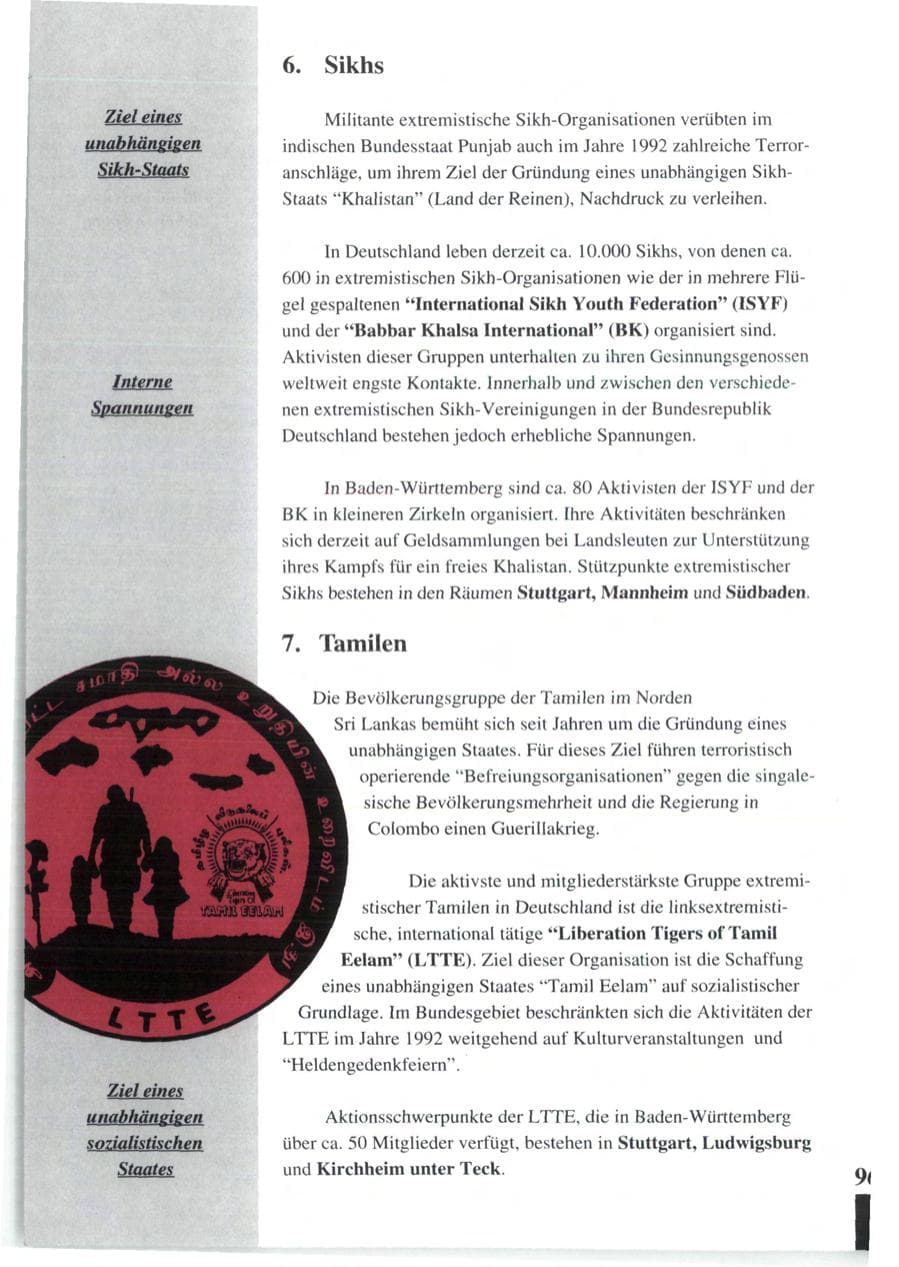 Seite 98 des Verfassungsschutzbericht 1992 Baden-Württemberg