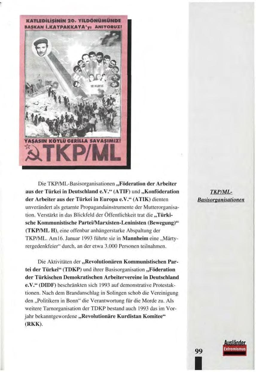 Seite 103 des Verfassungsschutzbericht 1993 Baden-Württemberg