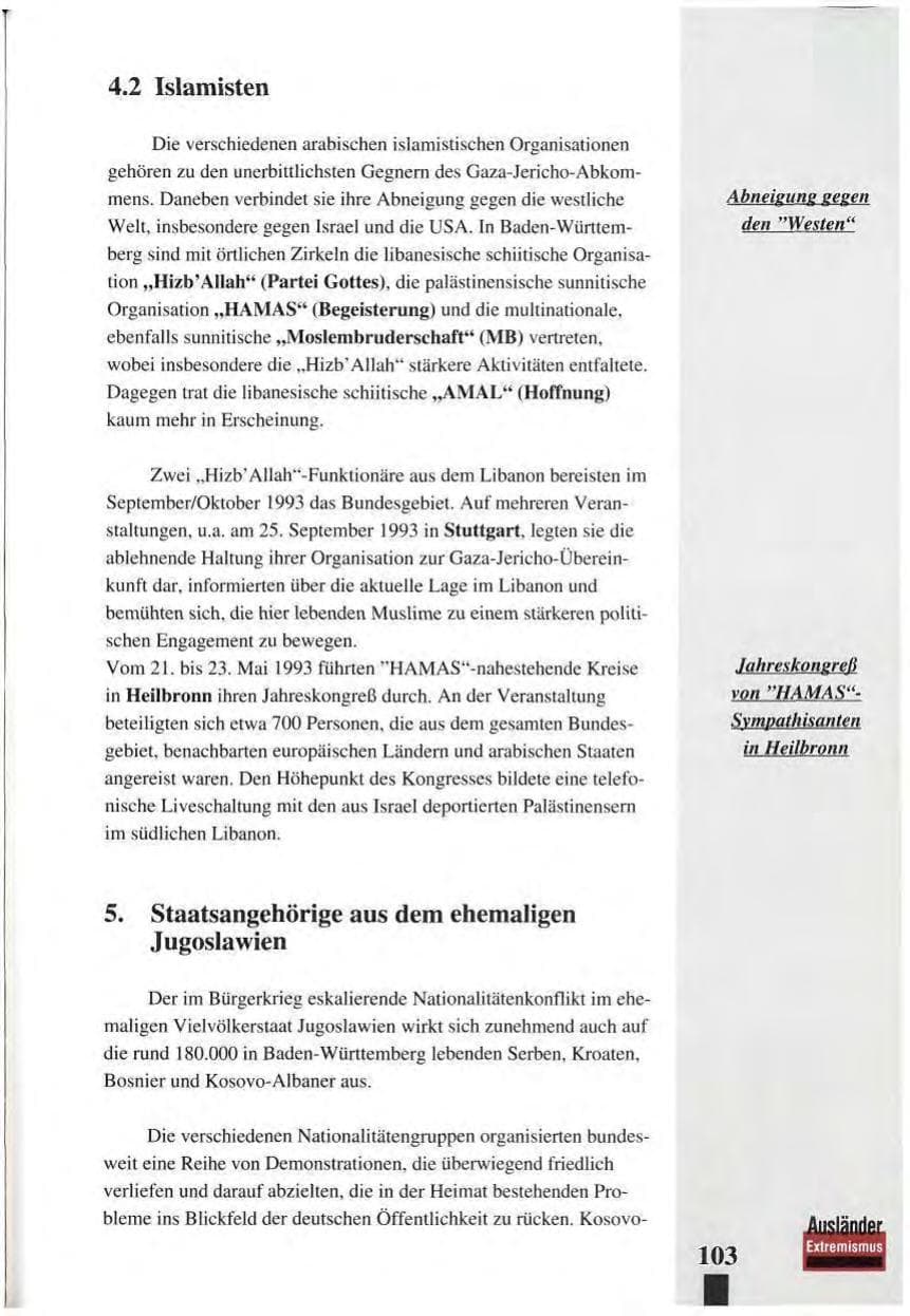 Seite 107 des Verfassungsschutzbericht 1993 Baden-Württemberg