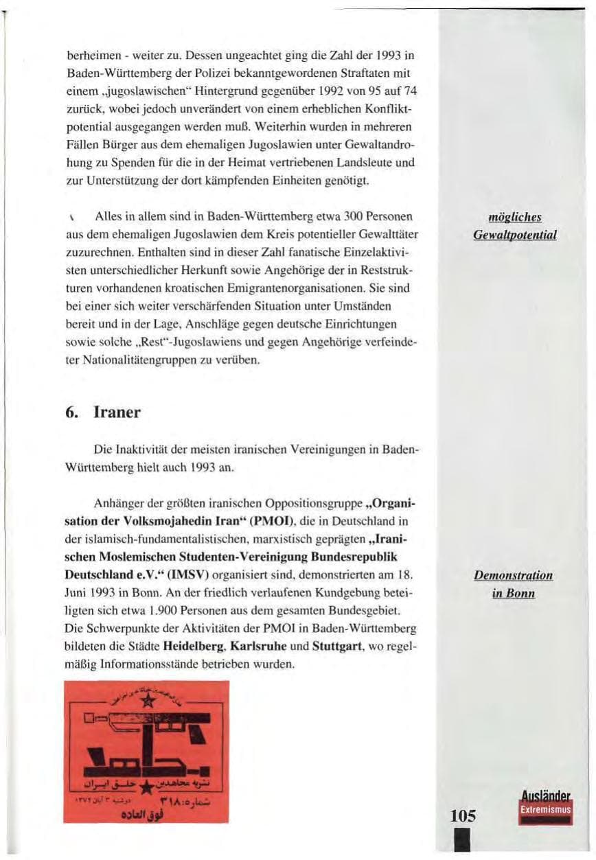 Seite 109 des Verfassungsschutzbericht 1993 Baden-Württemberg