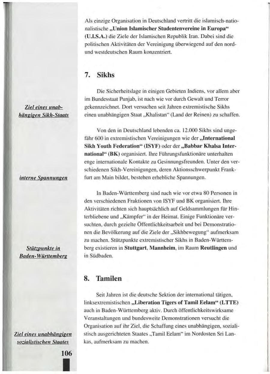 Seite 110 des Verfassungsschutzbericht 1993 Baden-Württemberg