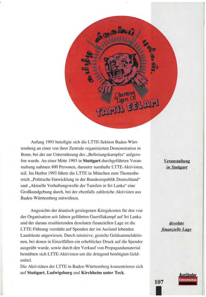 Seite 111 des Verfassungsschutzbericht 1993 Baden-Württemberg