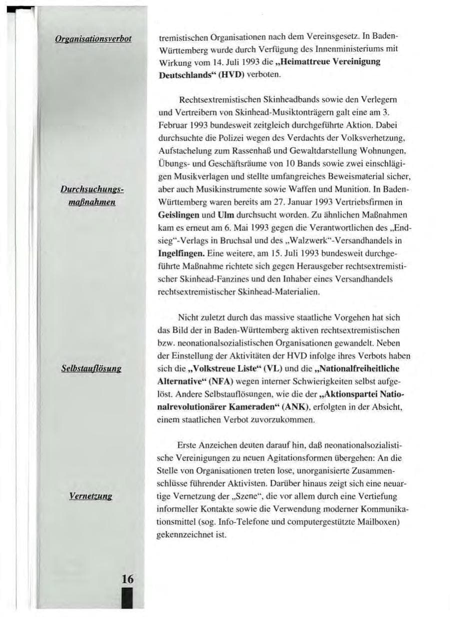 Seite 20 des Verfassungsschutzbericht 1993 Baden-Württemberg
