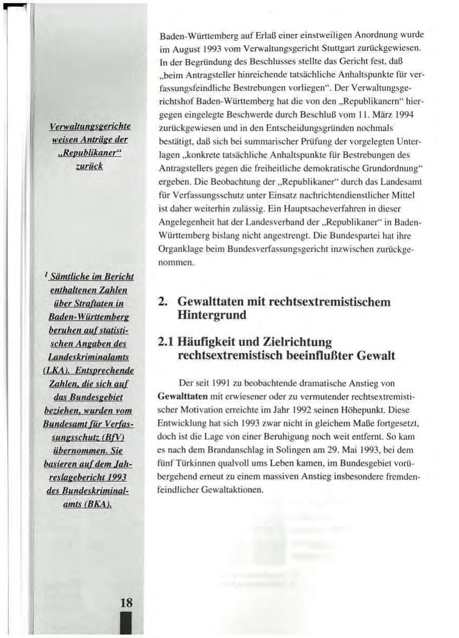 Seite 22 des Verfassungsschutzbericht 1993 Baden-Württemberg