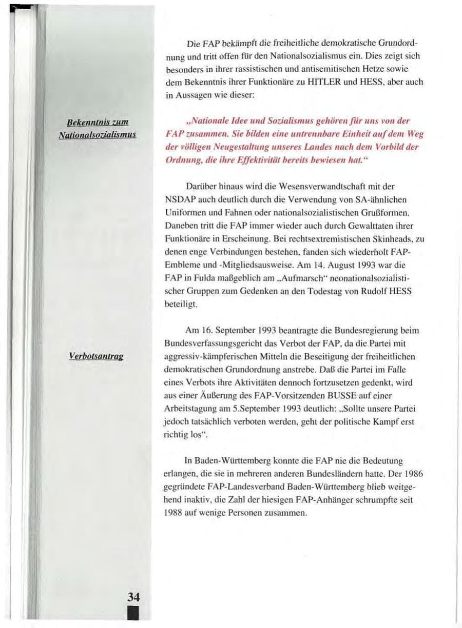 Seite 38 des Verfassungsschutzbericht 1993 Baden-Württemberg