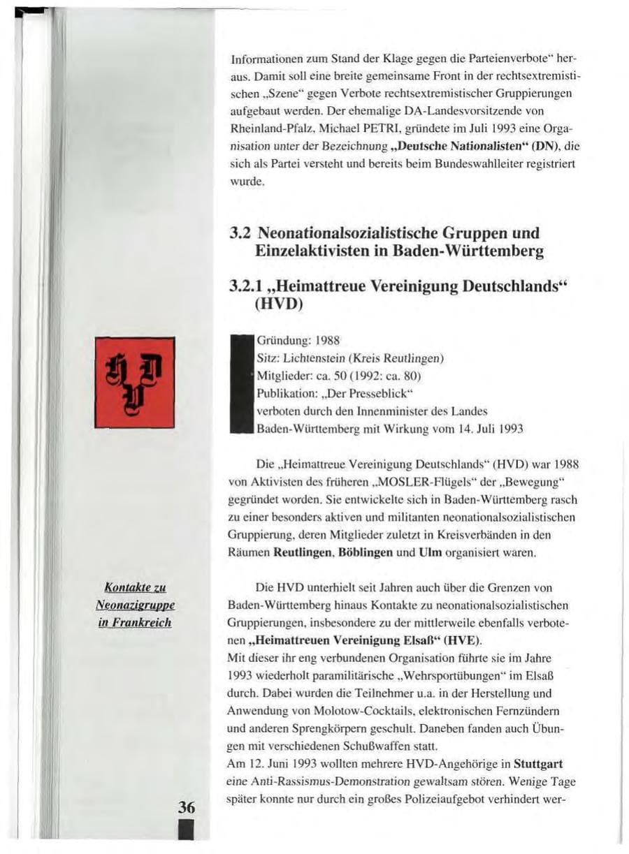 Seite 40 des Verfassungsschutzbericht 1993 Baden-Württemberg