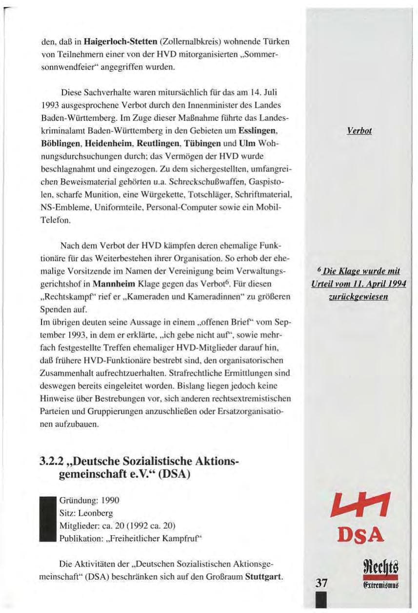 Seite 41 des Verfassungsschutzbericht 1993 Baden-Württemberg