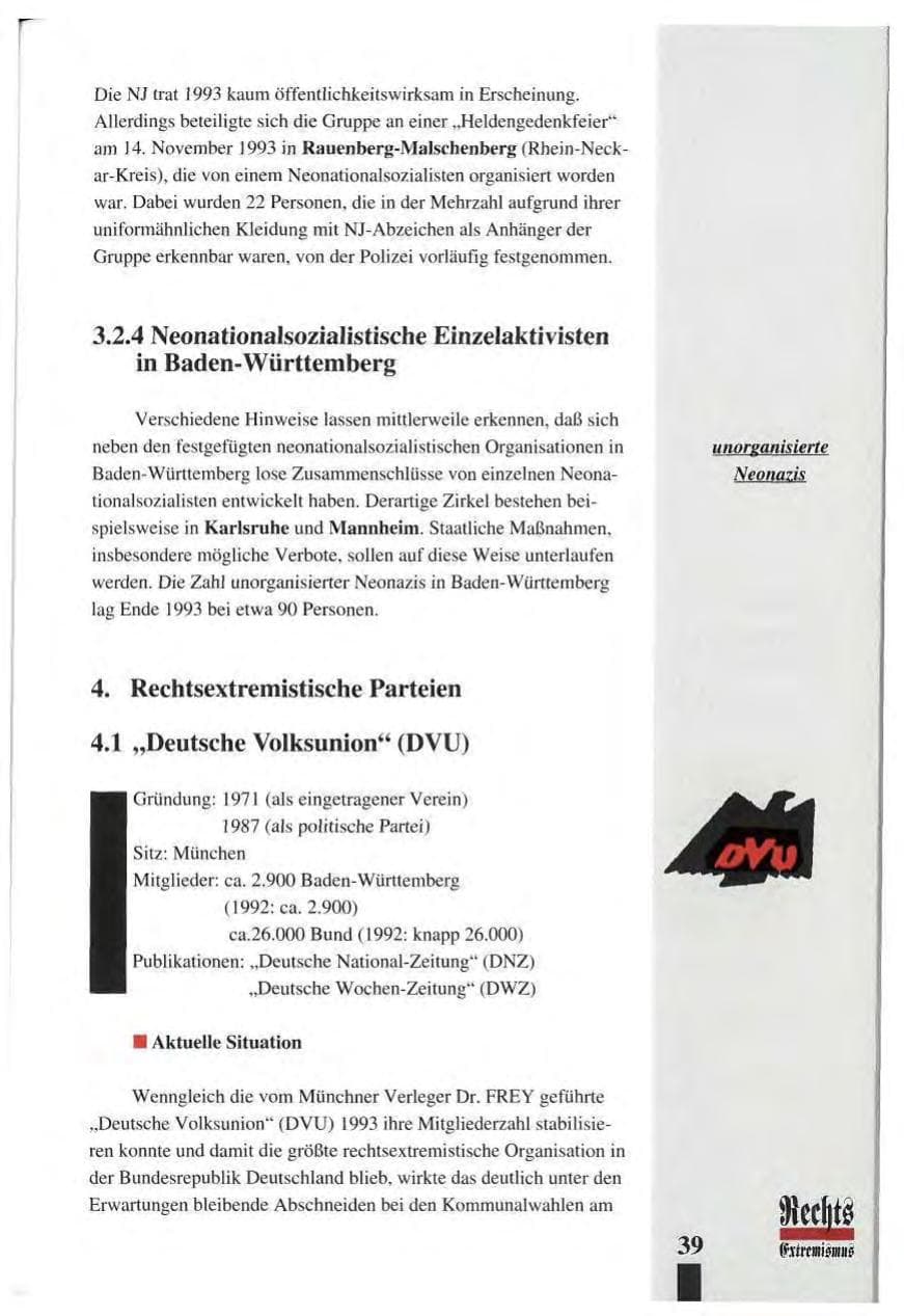 Seite 43 des Verfassungsschutzbericht 1993 Baden-Württemberg