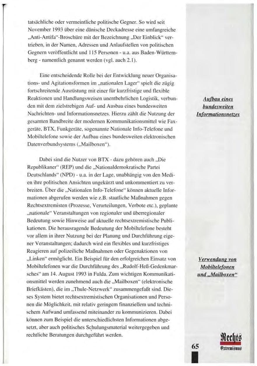 Seite 69 des Verfassungsschutzbericht 1993 Baden-Württemberg