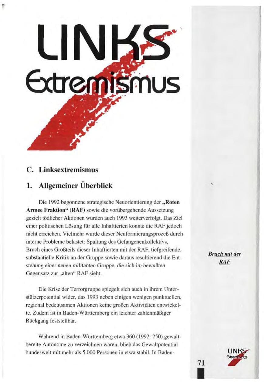 Seite 75 des Verfassungsschutzbericht 1993 Baden-Württemberg