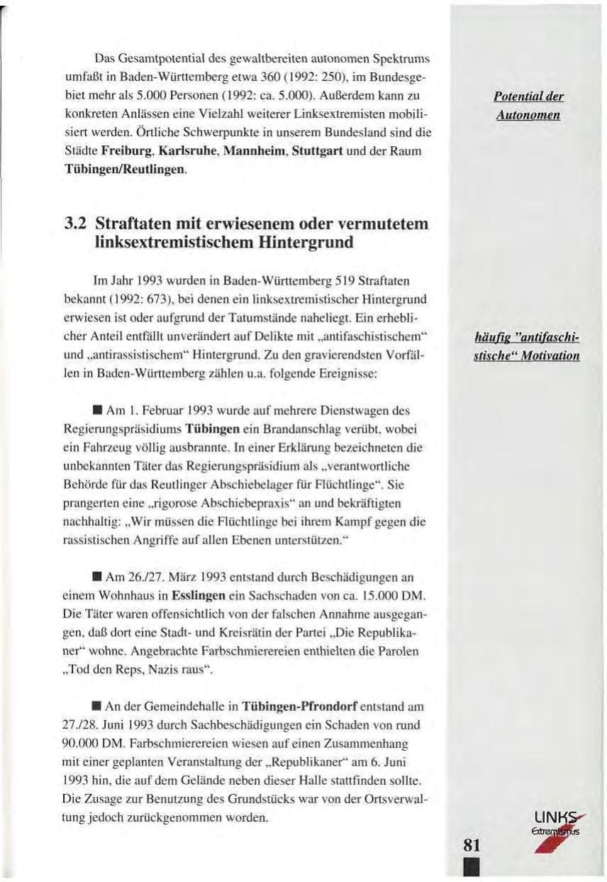 Seite 85 des Verfassungsschutzbericht 1993 Baden-Württemberg