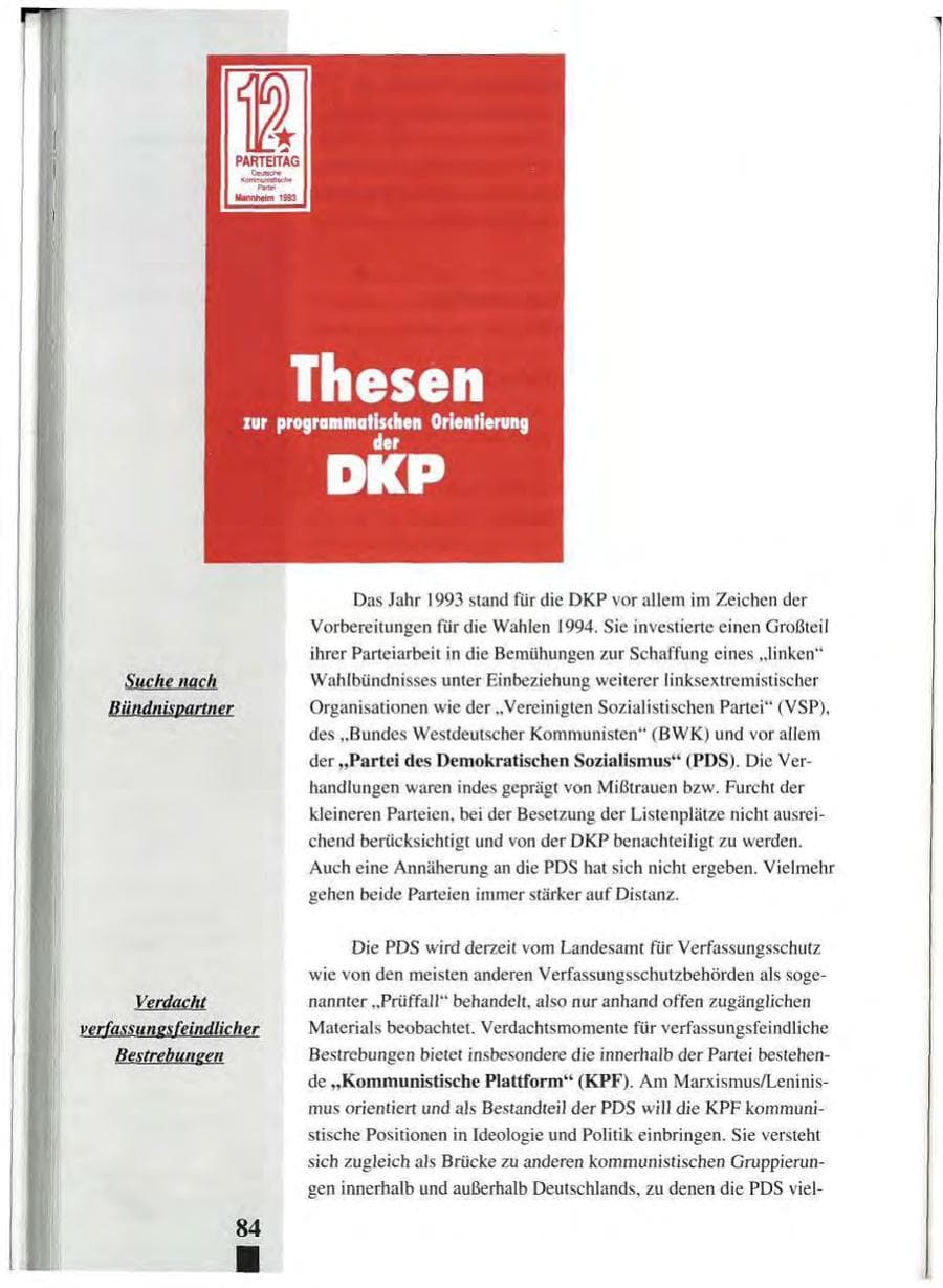 Seite 88 des Verfassungsschutzbericht 1993 Baden-Württemberg