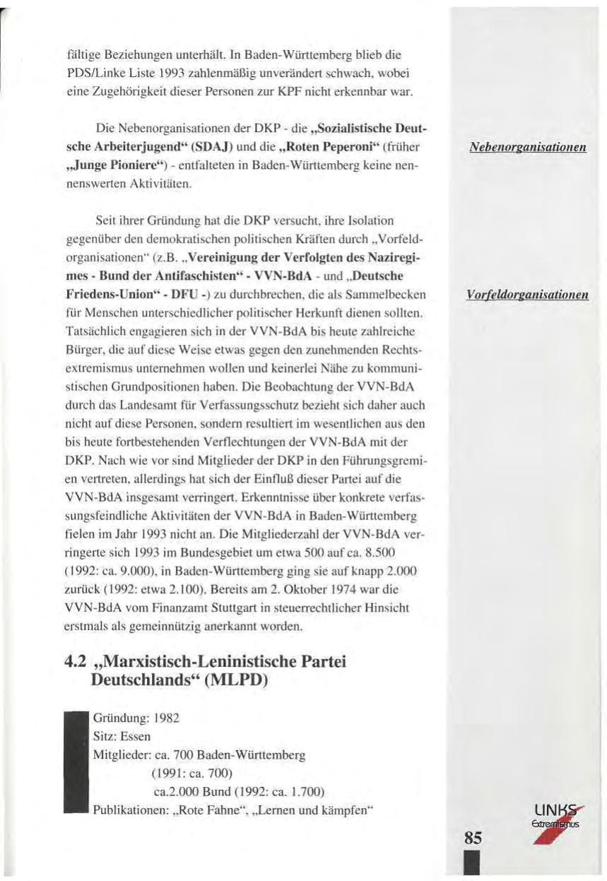 Seite 89 des Verfassungsschutzbericht 1993 Baden-Württemberg