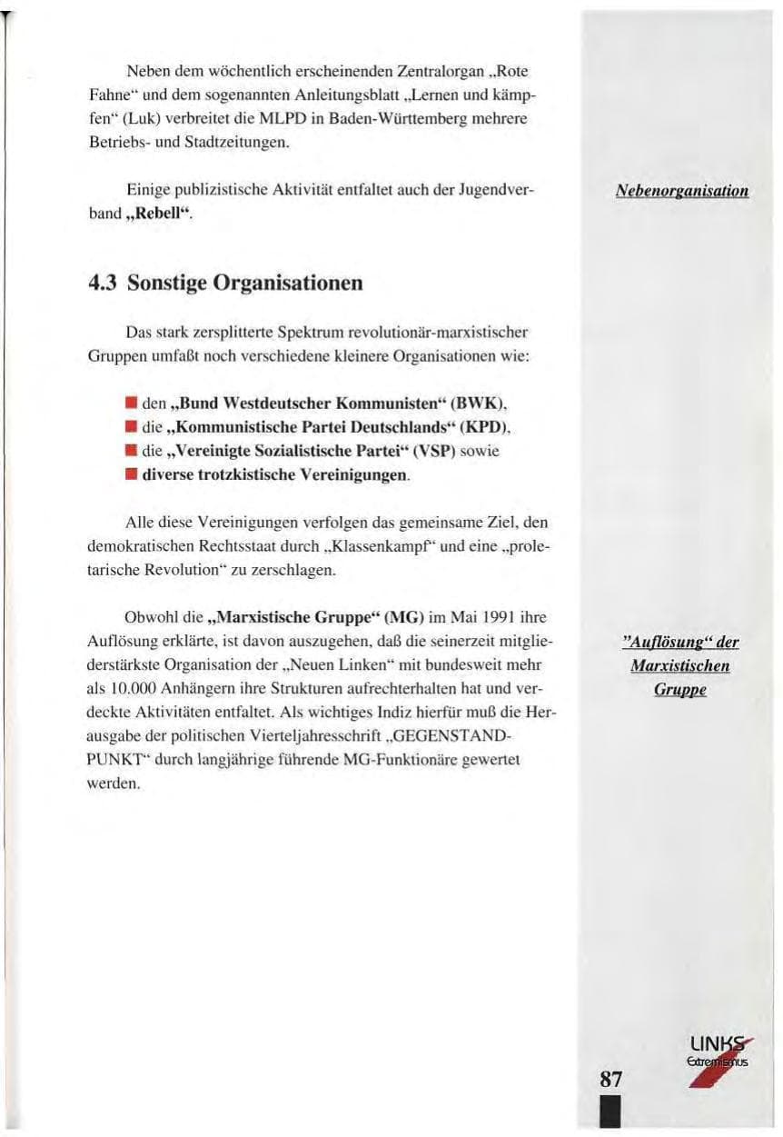 Seite 91 des Verfassungsschutzbericht 1993 Baden-Württemberg