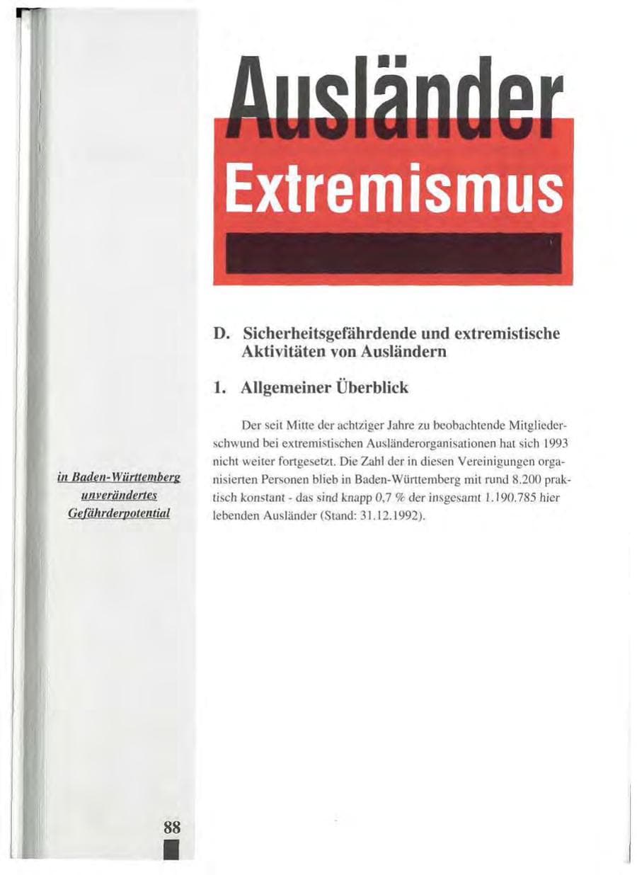 Seite 92 des Verfassungsschutzbericht 1993 Baden-Württemberg