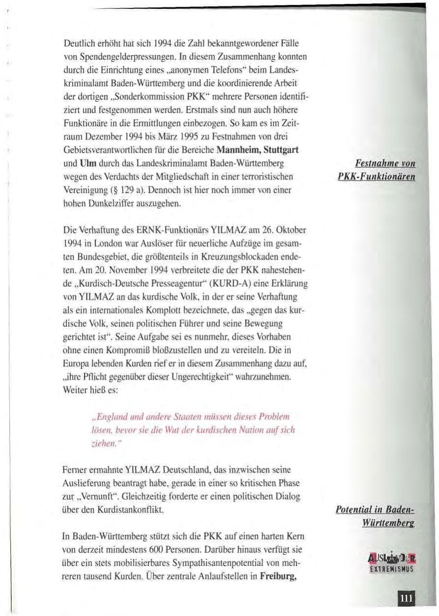 Seite 115 des Verfassungsschutzbericht 1994 Baden-Württemberg