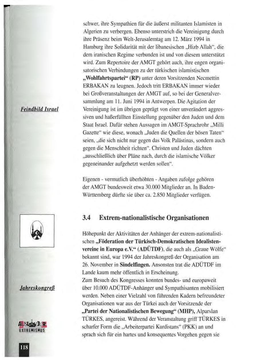 Seite 122 des Verfassungsschutzbericht 1994 Baden-Württemberg