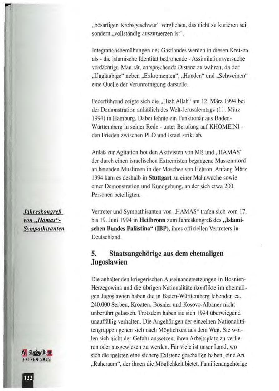 Seite 126 des Verfassungsschutzbericht 1994 Baden-Württemberg