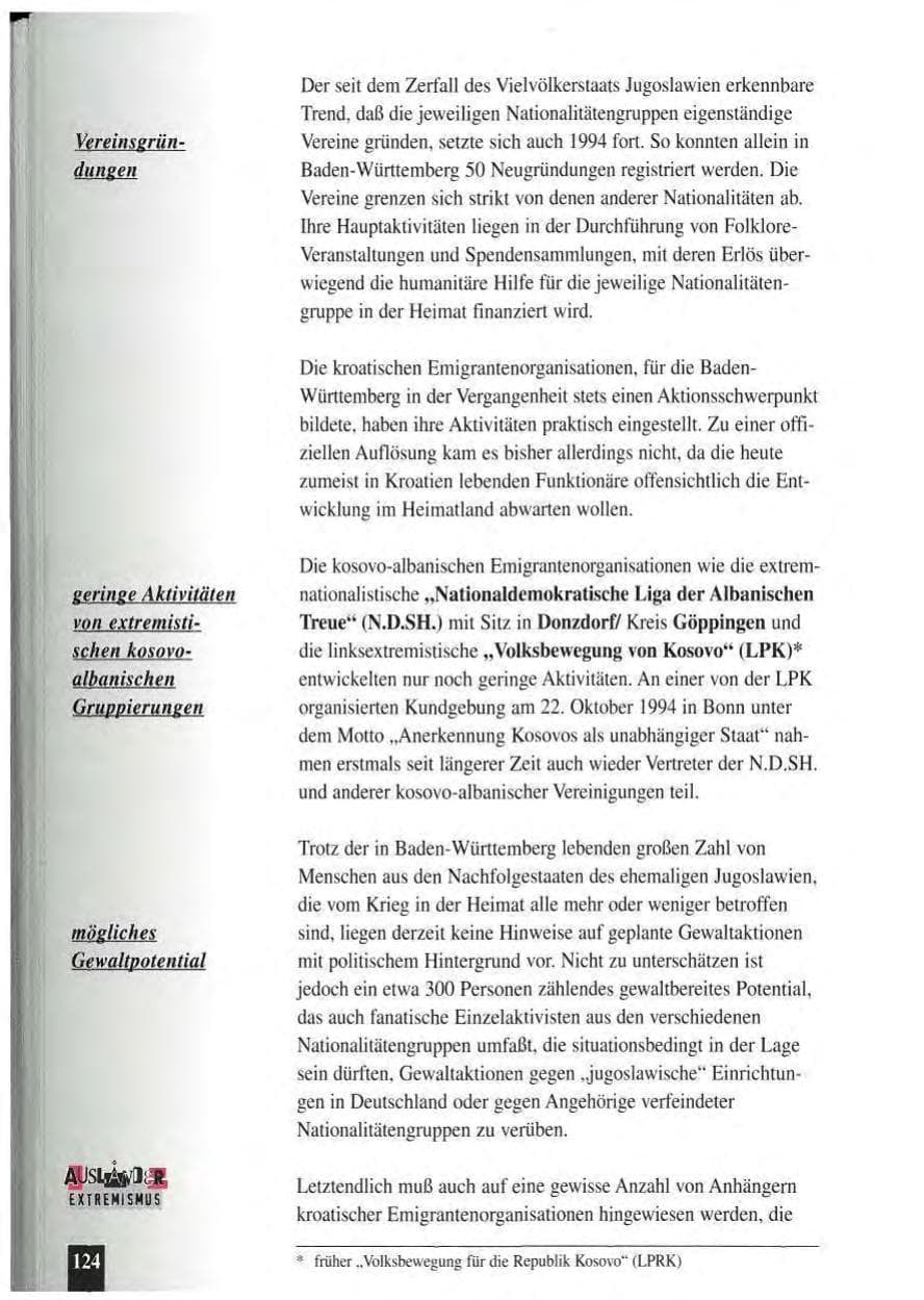 Seite 128 des Verfassungsschutzbericht 1994 Baden-Württemberg