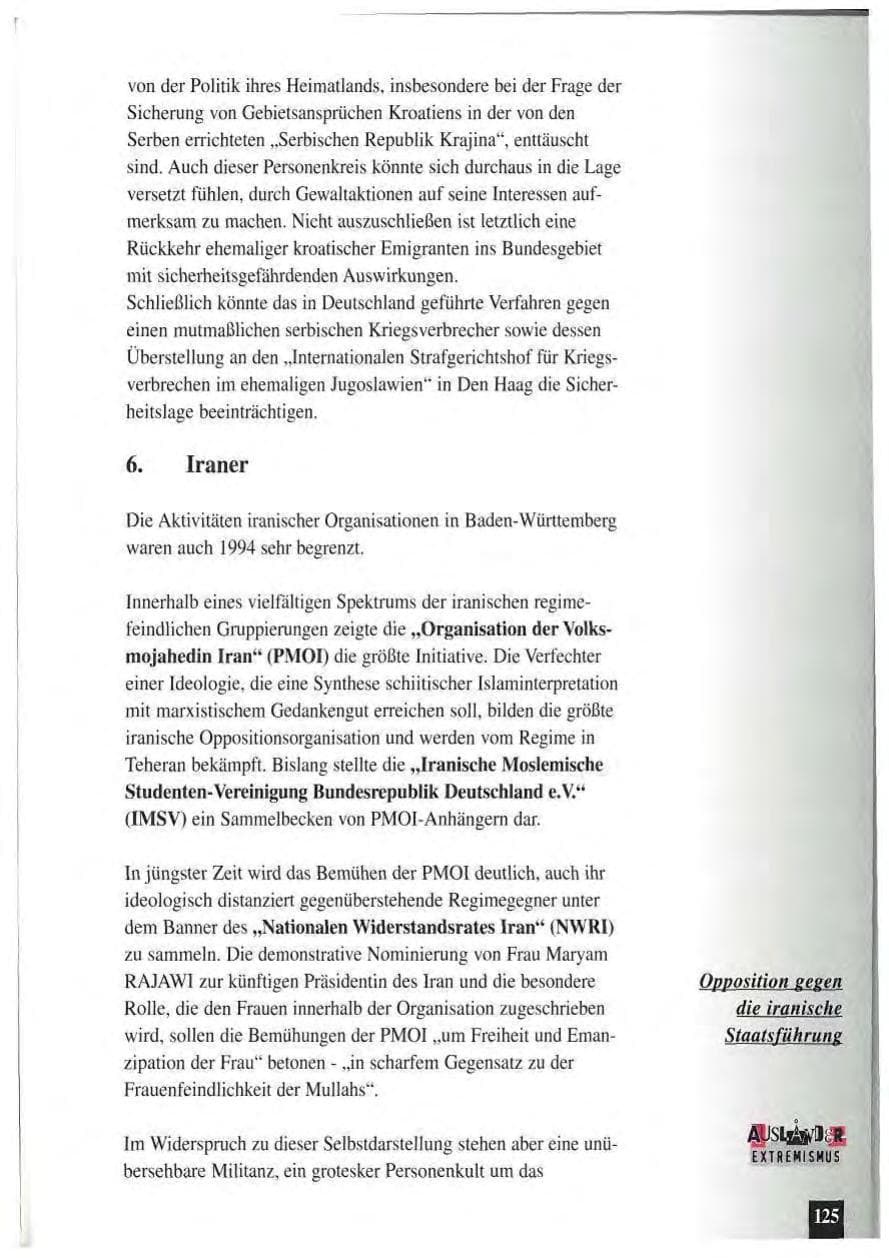 Seite 129 des Verfassungsschutzbericht 1994 Baden-Württemberg