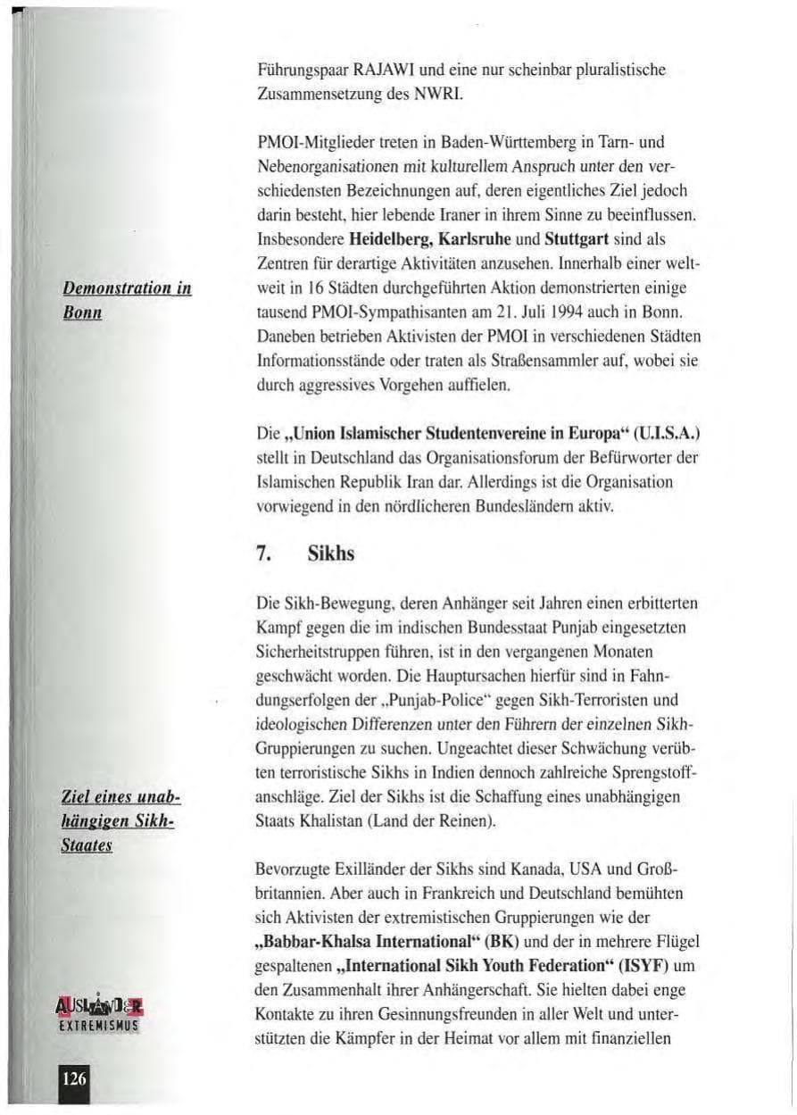 Seite 130 des Verfassungsschutzbericht 1994 Baden-Württemberg