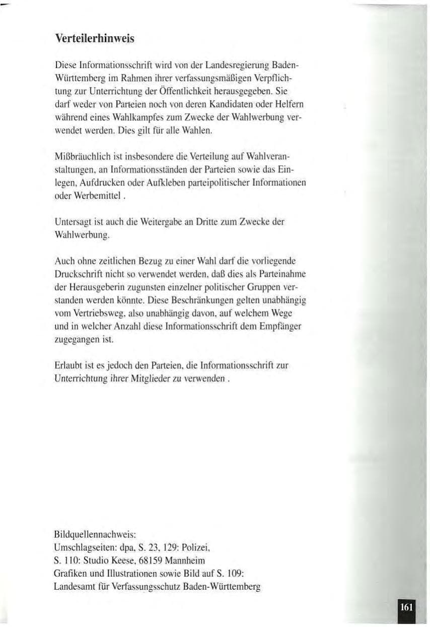 Seite 165 des Verfassungsschutzbericht 1994 Baden-Württemberg