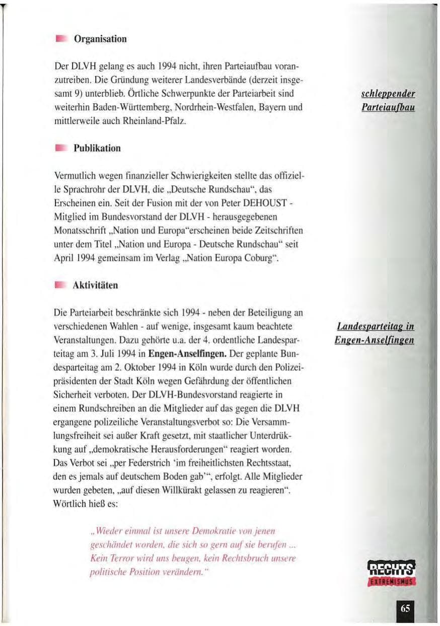 Seite 69 des Verfassungsschutzbericht 1994 Baden-Württemberg
