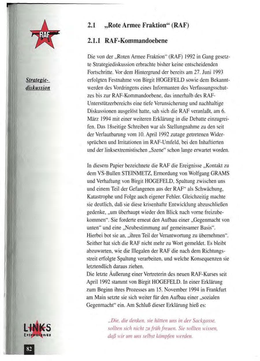 Seite 86 des Verfassungsschutzbericht 1994 Baden-Württemberg