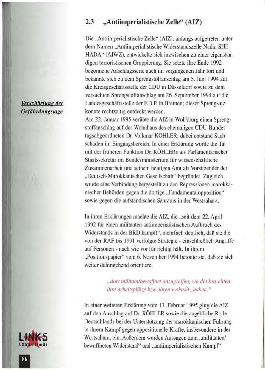 Seite 90 des Verfassungsschutzbericht 1994 Baden-Württemberg