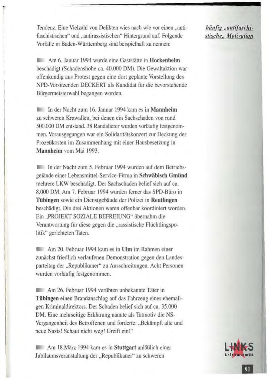 Seite 95 des Verfassungsschutzbericht 1994 Baden-Württemberg