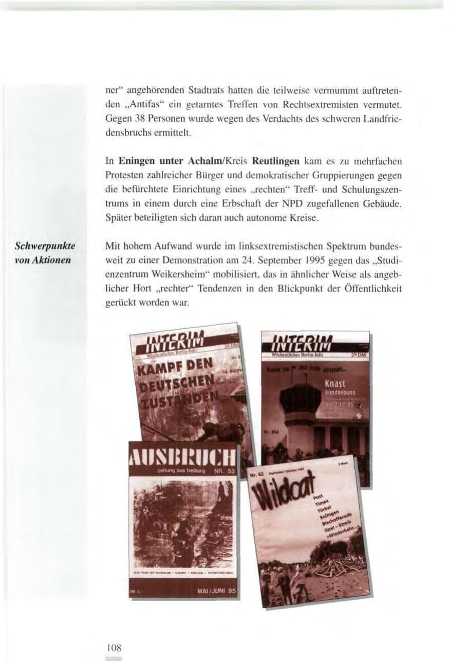 Seite 108 des Verfassungsschutzbericht 1995 Baden-Württemberg
