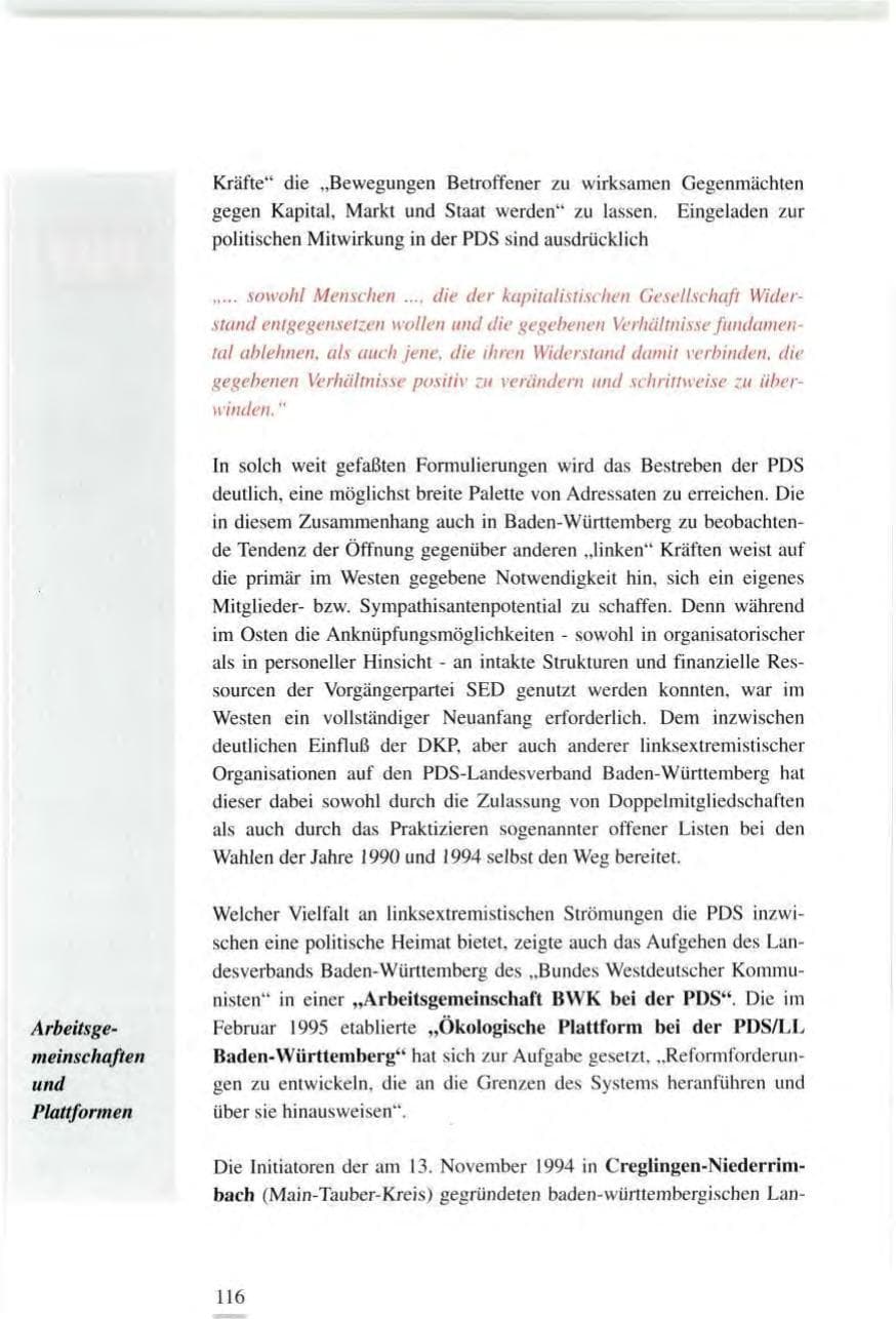 Seite 116 des Verfassungsschutzbericht 1995 Baden-Württemberg