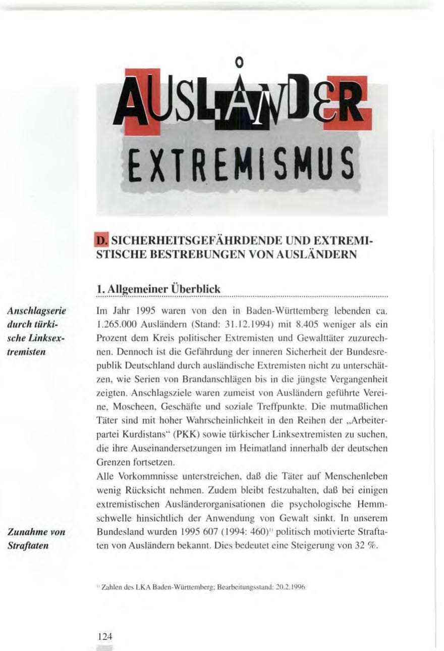 Seite 124 des Verfassungsschutzbericht 1995 Baden-Württemberg