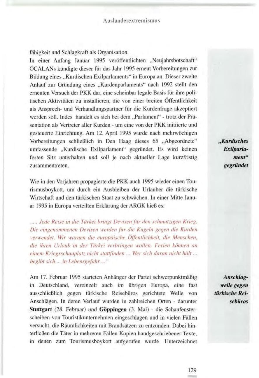 Seite 129 des Verfassungsschutzbericht 1995 Baden-Württemberg