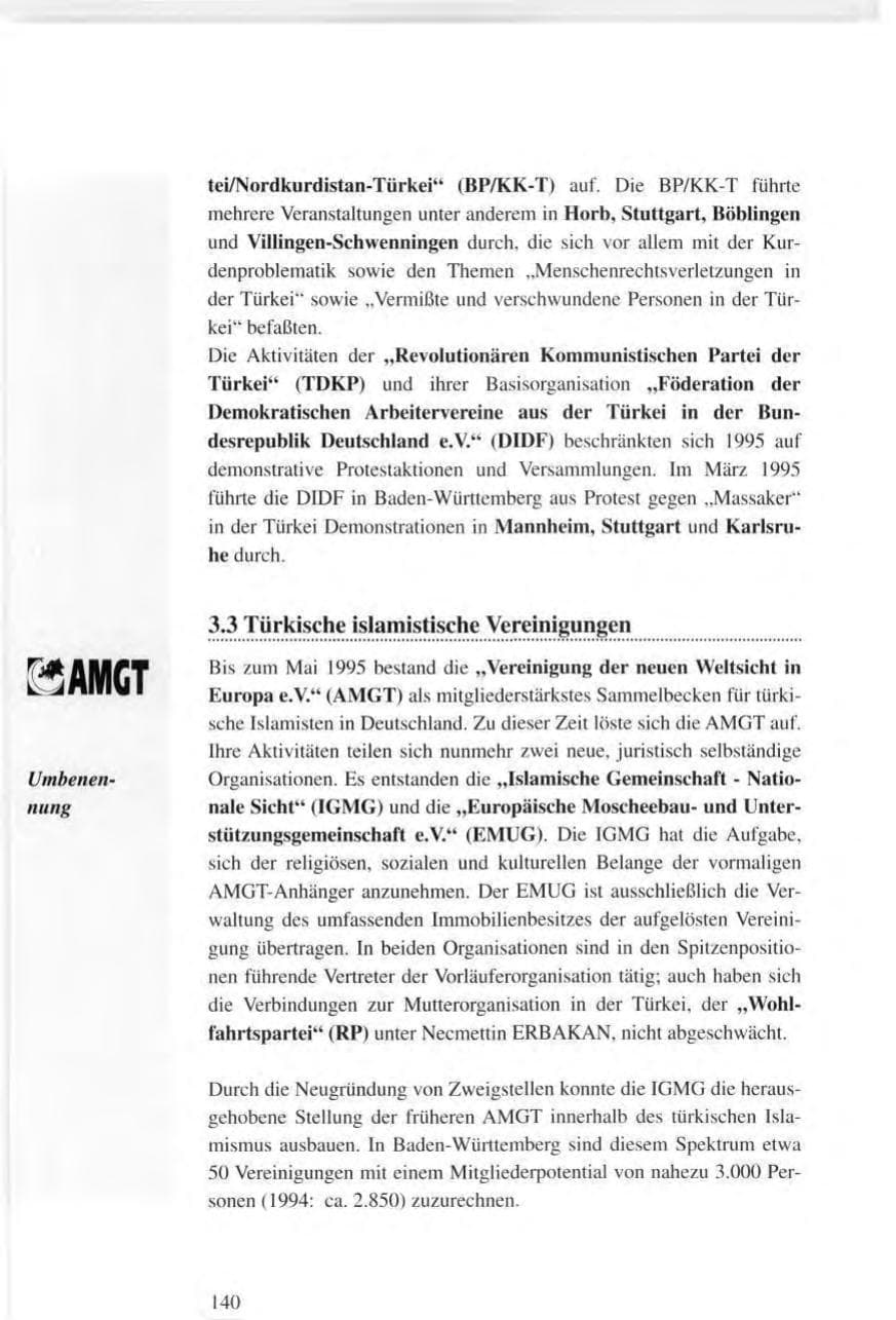 Seite 140 des Verfassungsschutzbericht 1995 Baden-Württemberg
