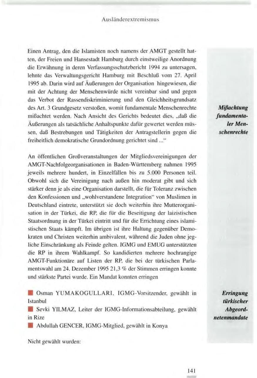 Seite 141 des Verfassungsschutzbericht 1995 Baden-Württemberg