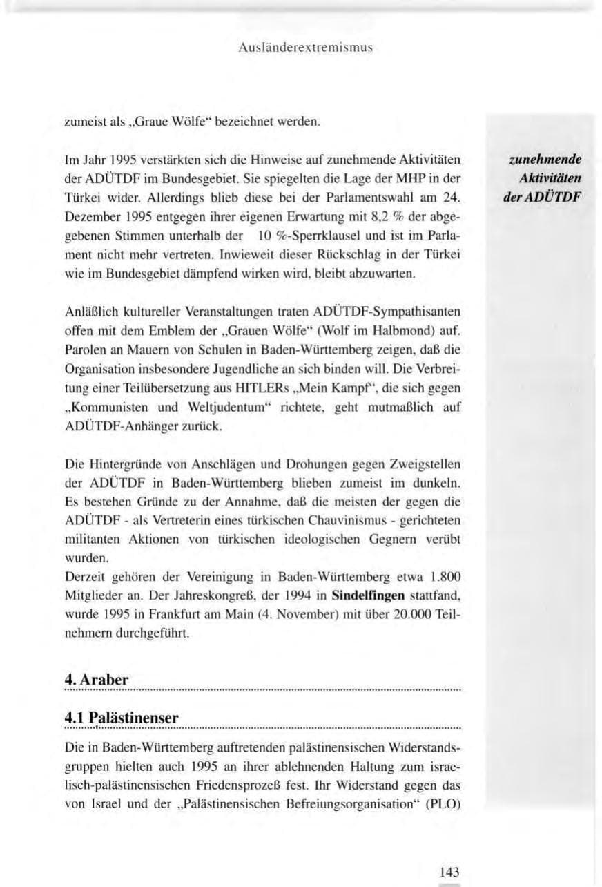 Seite 143 des Verfassungsschutzbericht 1995 Baden-Württemberg