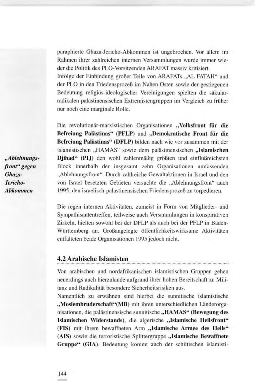 Seite 144 des Verfassungsschutzbericht 1995 Baden-Württemberg