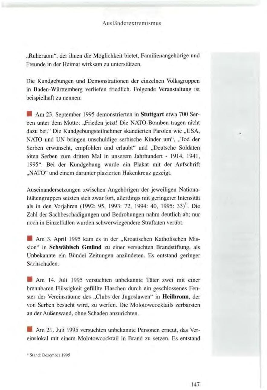Seite 147 des Verfassungsschutzbericht 1995 Baden-Württemberg
