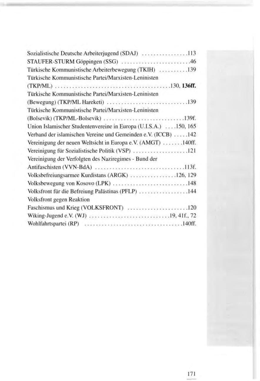 Seite 171 des Verfassungsschutzbericht 1995 Baden-Württemberg