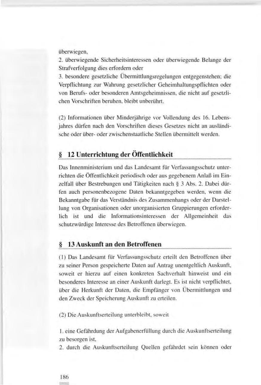 Seite 186 des Verfassungsschutzbericht 1995 Baden-Württemberg