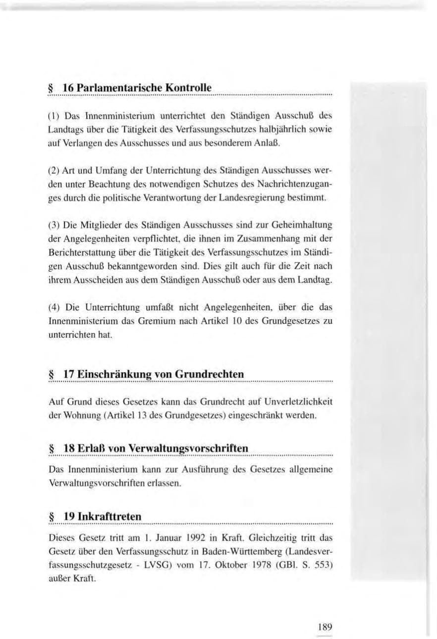 Seite 189 des Verfassungsschutzbericht 1995 Baden-Württemberg
