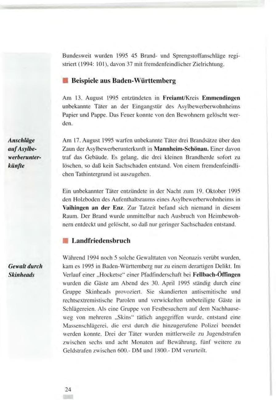 Seite 24 des Verfassungsschutzbericht 1995 Baden-Württemberg