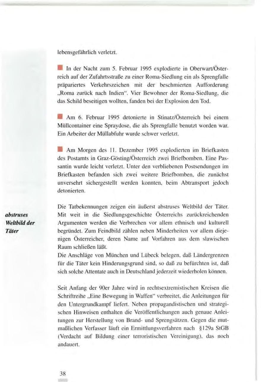 Seite 38 des Verfassungsschutzbericht 1995 Baden-Württemberg