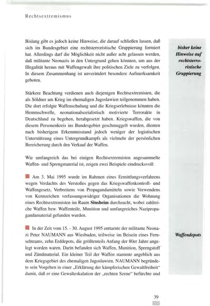Seite 39 des Verfassungsschutzbericht 1995 Baden-Württemberg